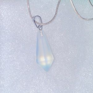 Natural Opalite Drop Sterling Silver 24” Necklace